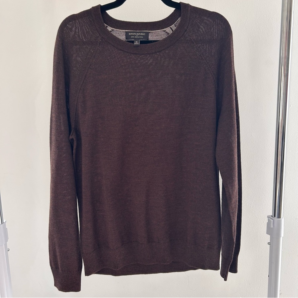 Banana Republic Men's Dark Brown Crewneck lightweight fine merino wool Sweater M